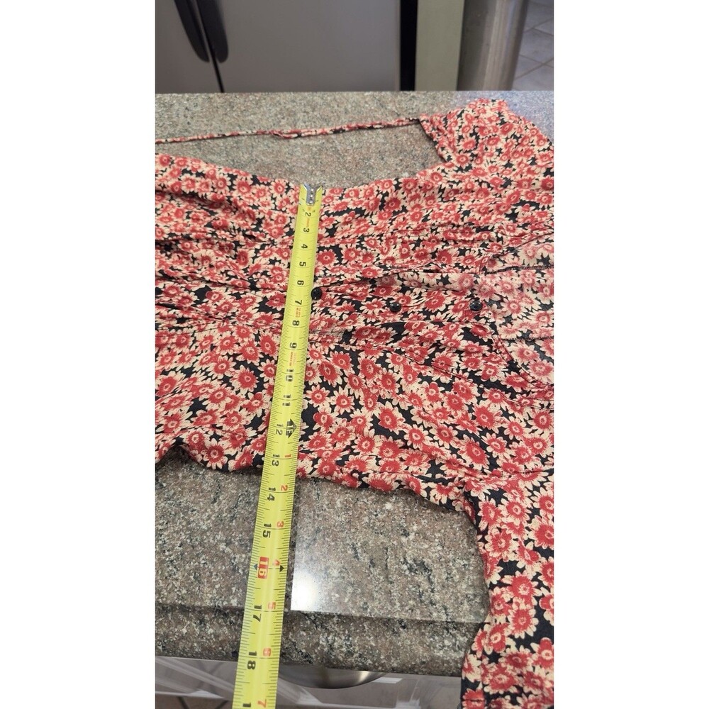 Free People Floral Corset Lace‑Up Mini Dress red/black Button down pockets  S/P - Picture 9 of 15